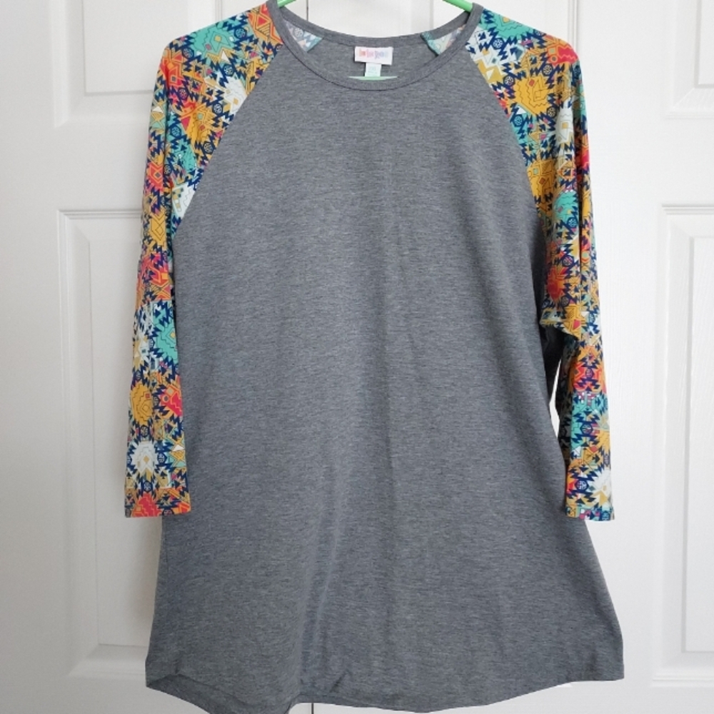 LuLaRoe 2XL Shirt Grey 3/4 Sleeves Baseball Shirt